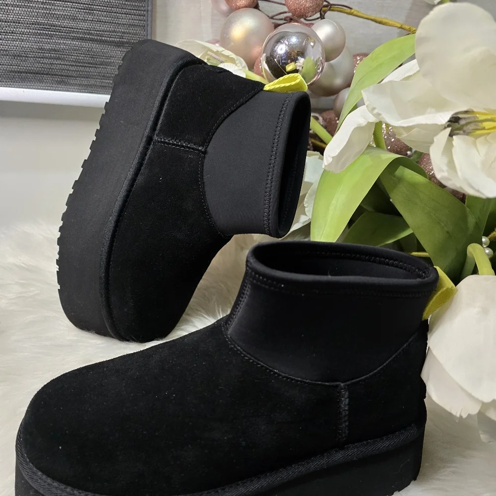 UGG CLASSIC MINI DIPPER PLATFORM CHESTNUT SUEDE WOMEN'S BOOTS New